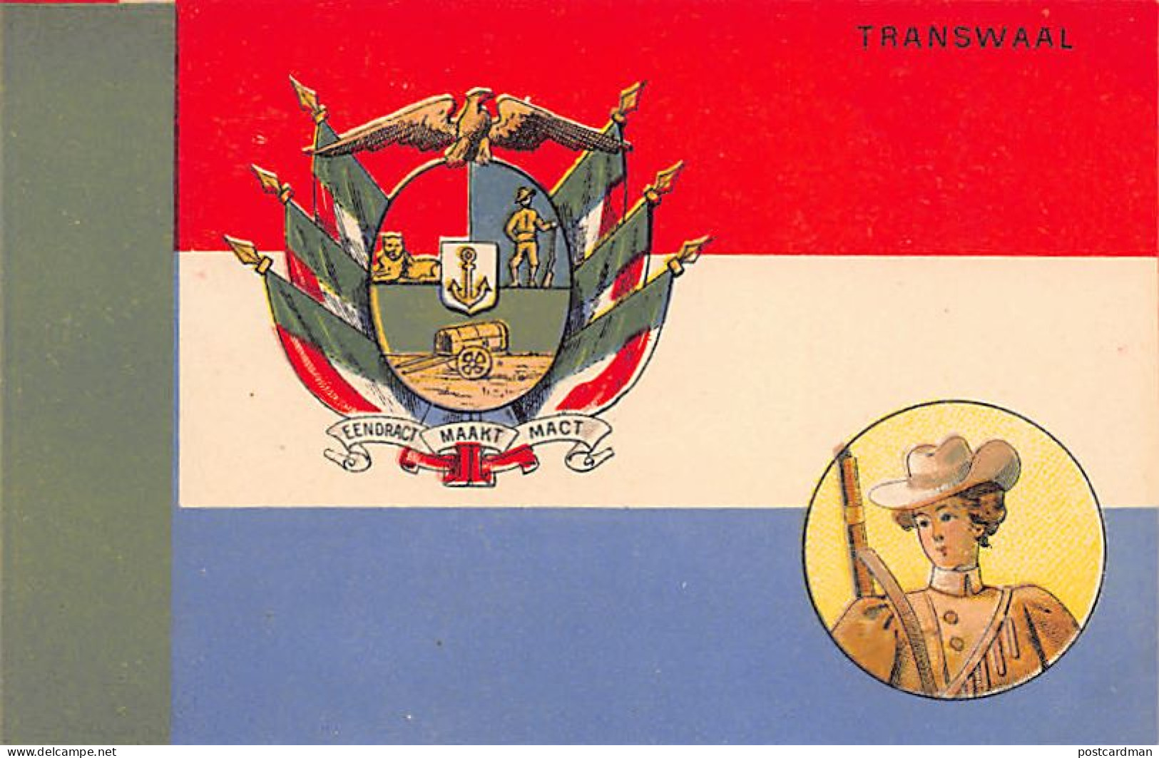 South Africa - Flag And Coat Of Arms Of Transvaal - Boer Lady - Publ. Unknown  - Zuid-Afrika