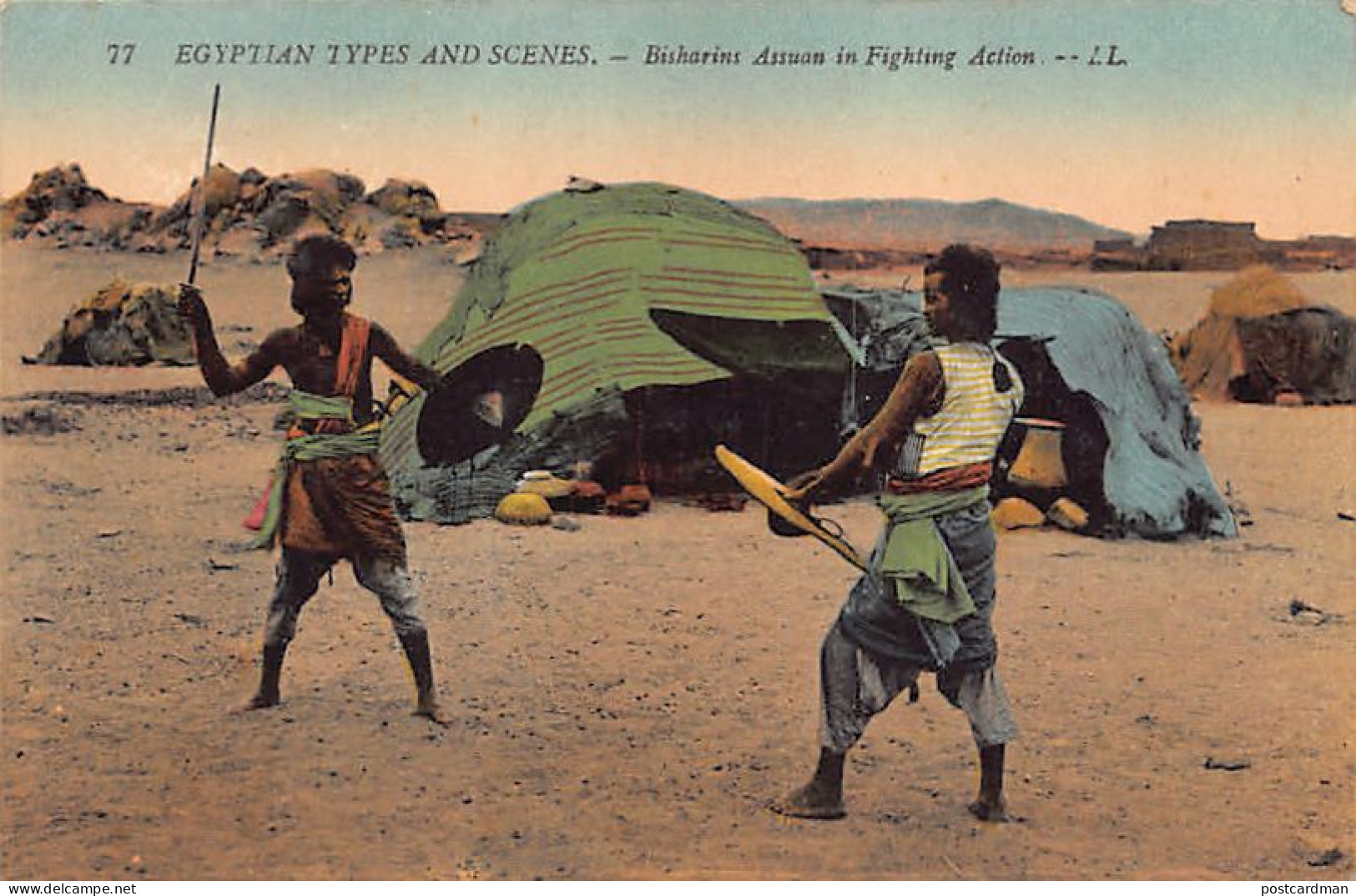 EGYPT - Egyptian Types And Scenes - Bisharins From Aswan In Fighting Action - Publ. LL 77 - Other & Unclassified