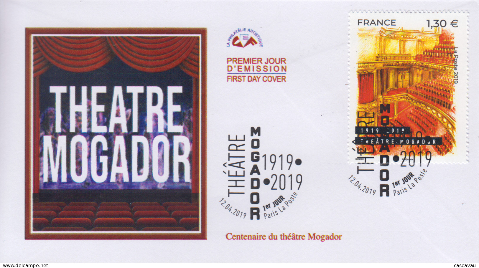 Enveloppe  FDC   1er  Jour   FRANCE    Centenaire    Théâtre  MOGADOR     PARIS    2019 - 2010-2019