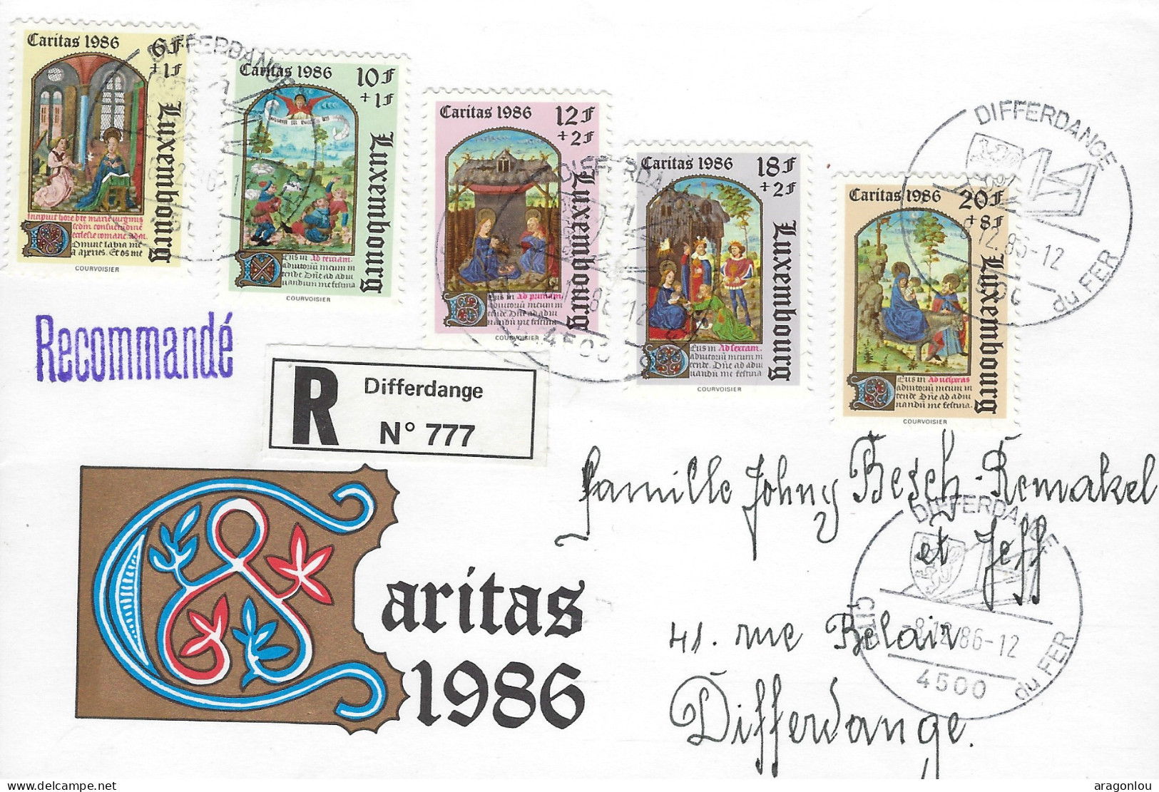 Luxembourg - Luxemburg - Lettre   Recommandé      Caritas  1986 - Cartas & Documentos