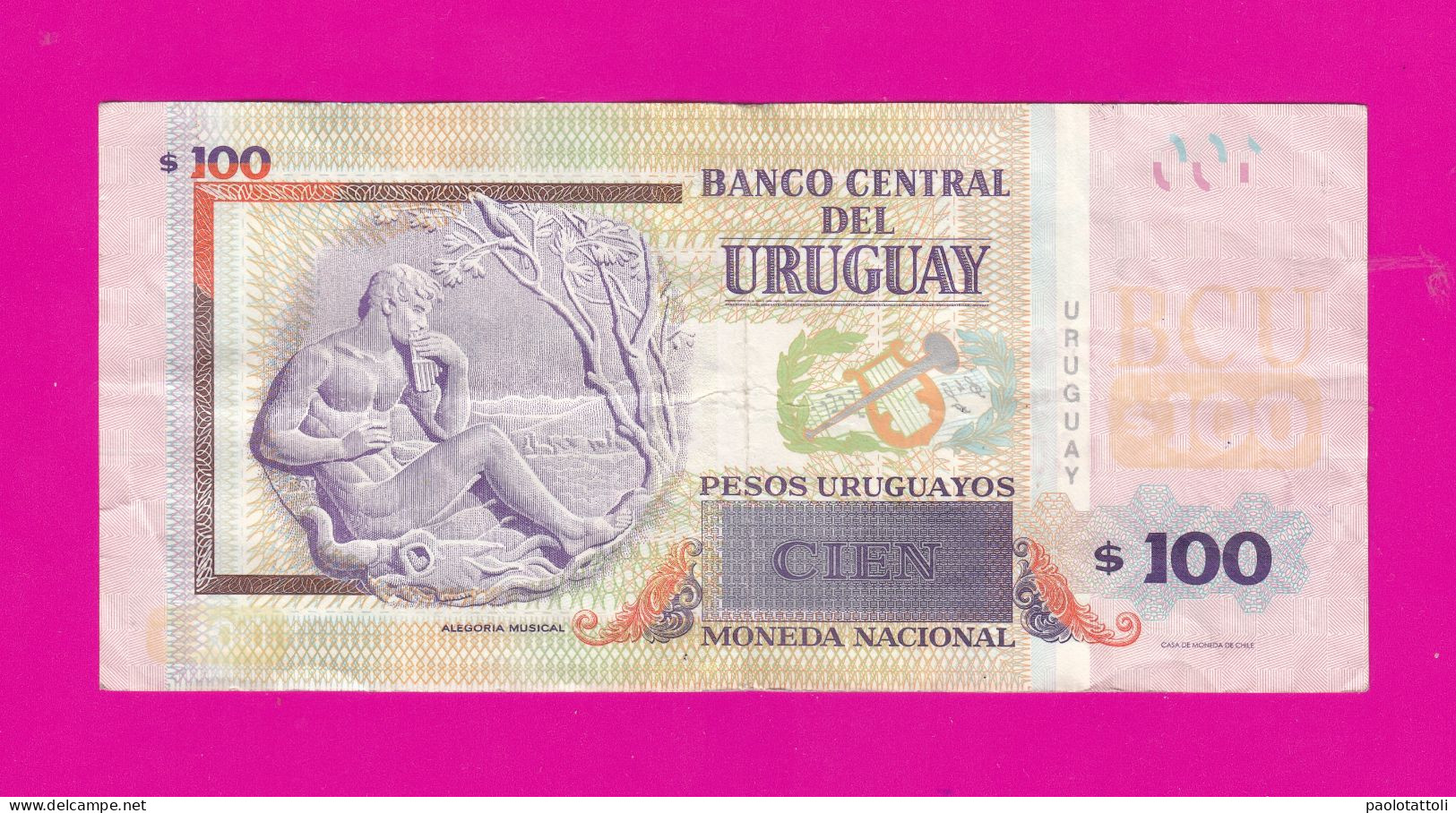 Uruguay, 2015 Serie G- 100 Pesos Uruguayos. Moneda Nacional- Obverse Eduardo Fabini. Reverse Alegoria Musical- - Uruguay