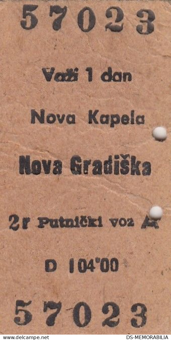 Yugoslavia Yugoslav Railways Train Ticket Line Nova Kapela-Nova Gradiška Ticket Valid 1 Day 1960 - Europe