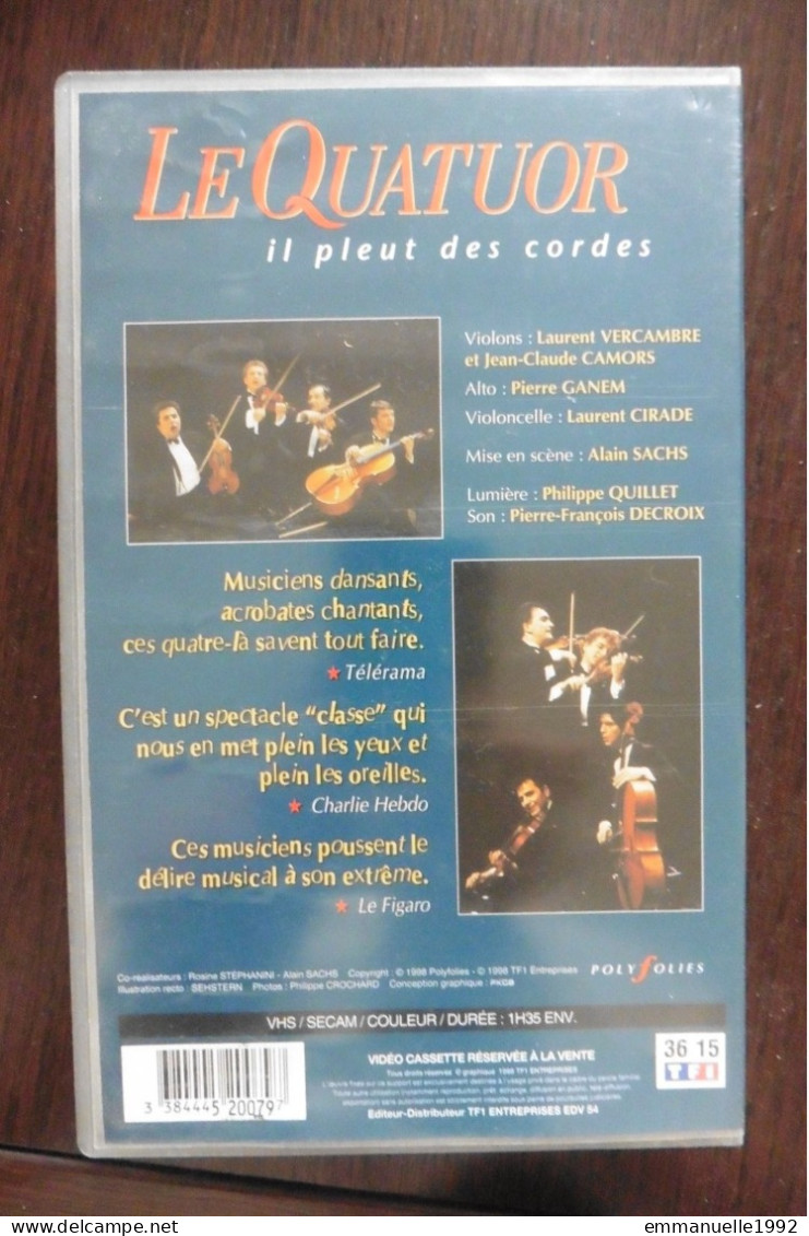 VHS Spectacle Le Quatuor Il Pleut Des Cordes Théâtre Du Palais Royal à Paris Victoires De La Musique 1998 TF1 - RARE ! - Concert & Music
