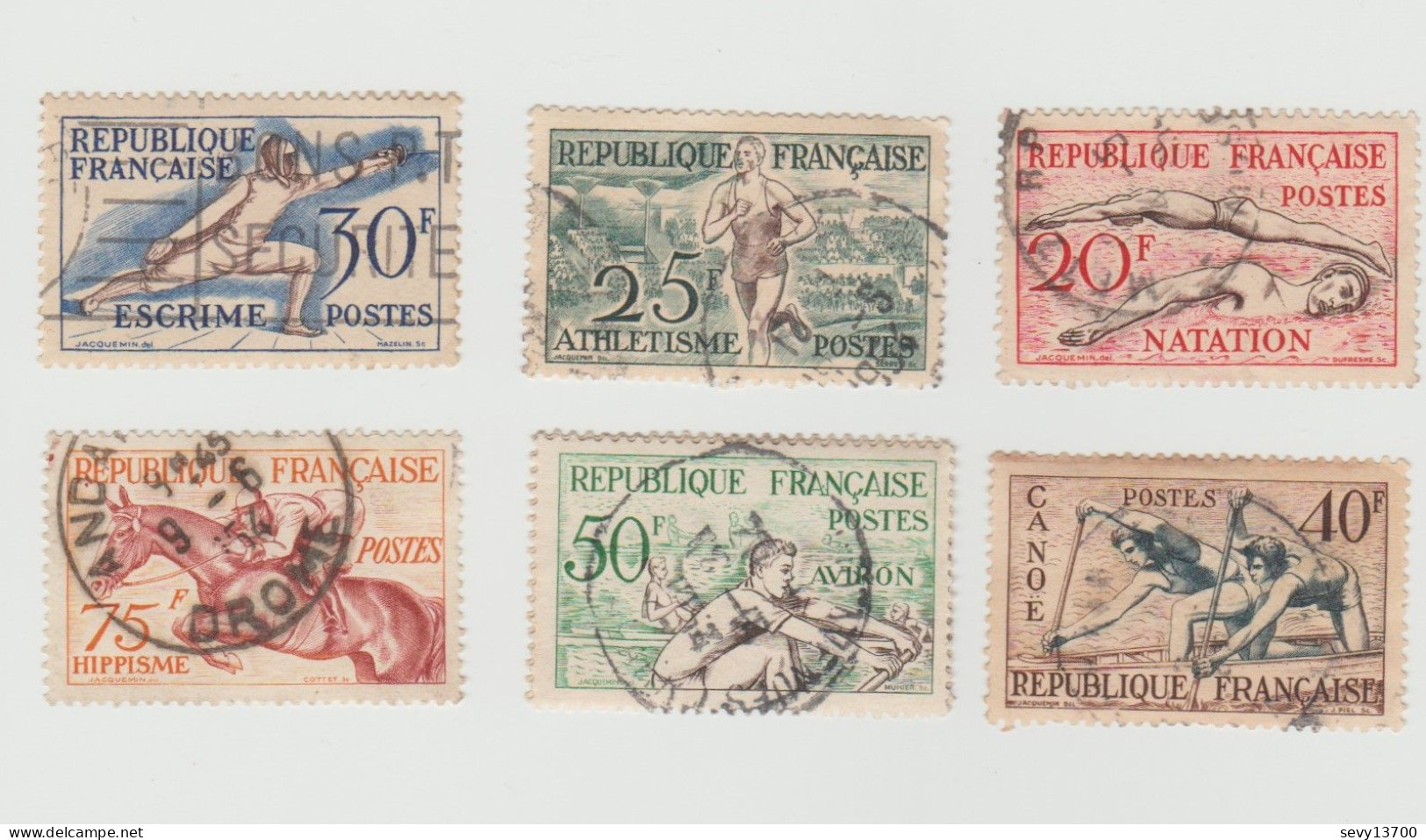 France 6 Timbres Jeux Olympiques D'Helsinki YT N° 960 à 965 - Oblitérés - Année 1953 - Used Stamps