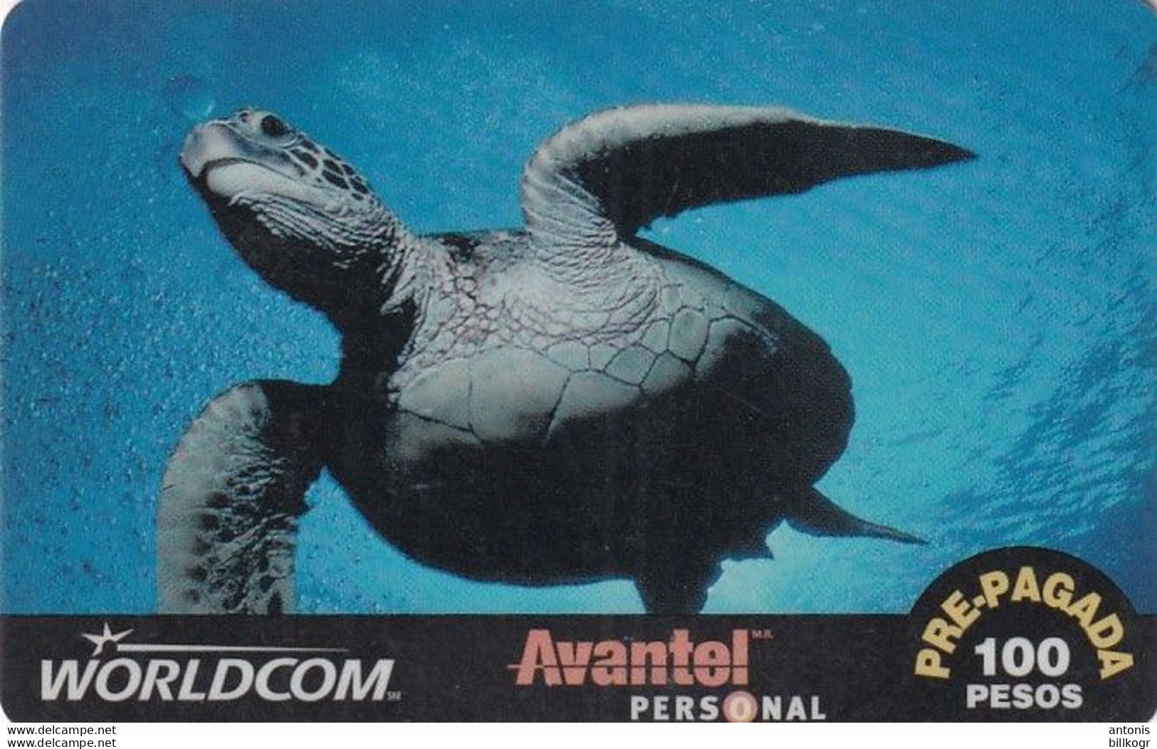 MEXICO - Sea Turtle, Worldcom/Avantel Prepaid Card 100 Pesos(plastic), Used - Mexico