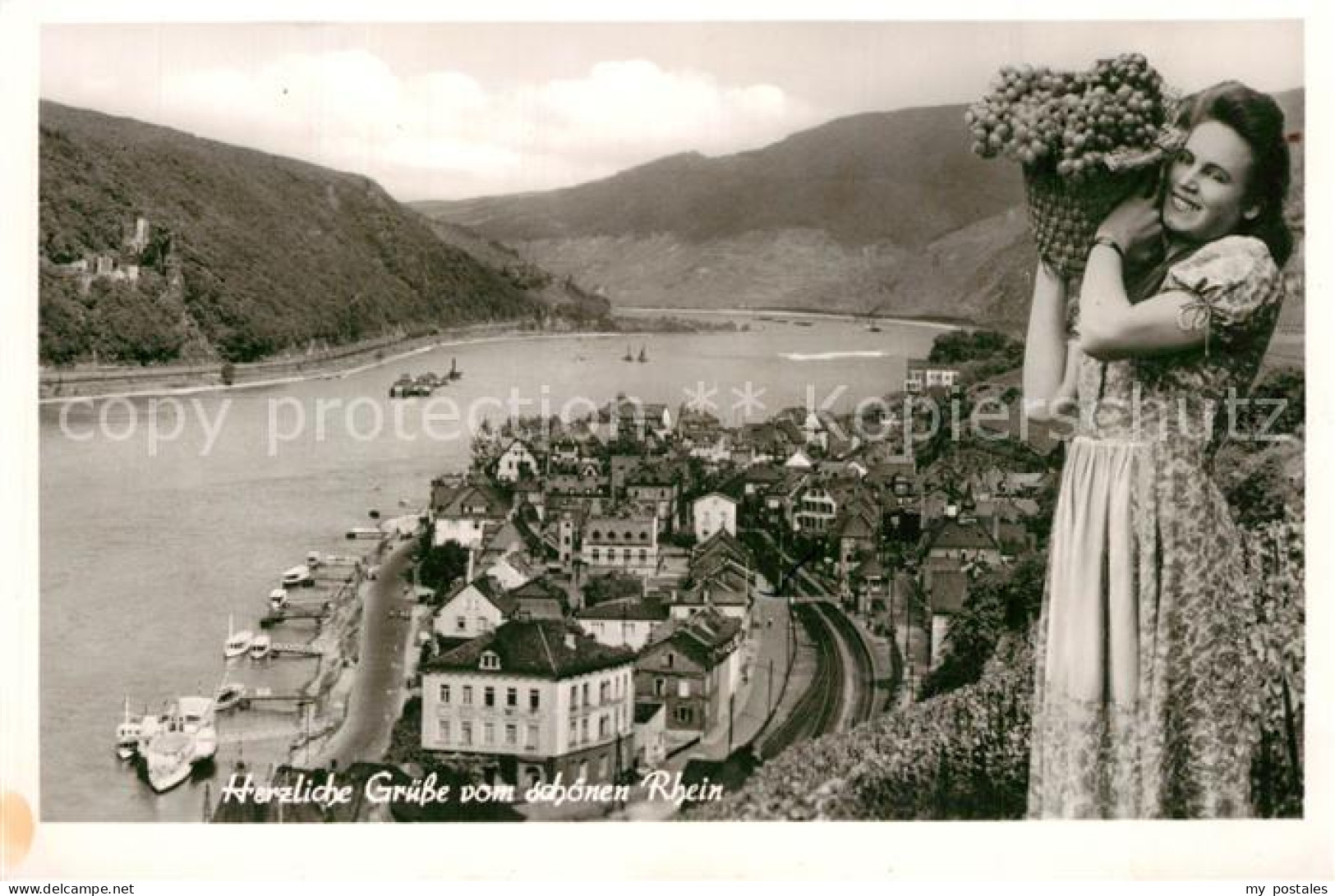 73332607 Assmannshausen Panorama Blick Ueber Den Rhein Mit Rheinstein Junge Frau - Ruedesheim A. Rh.