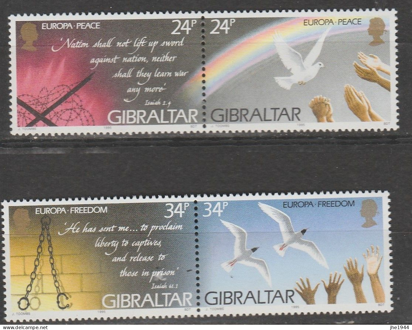 Gibraltar Europa 1995 N° 719 à 722 ** Paix Et Liberté - 1995