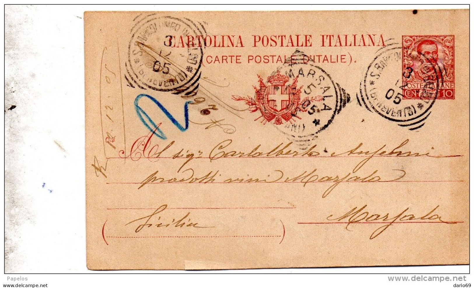 1905  CARTOLINA CON ANNULLO  S. BARTOLOMEO IN GALDO BENEVENTO - Stamped Stationery