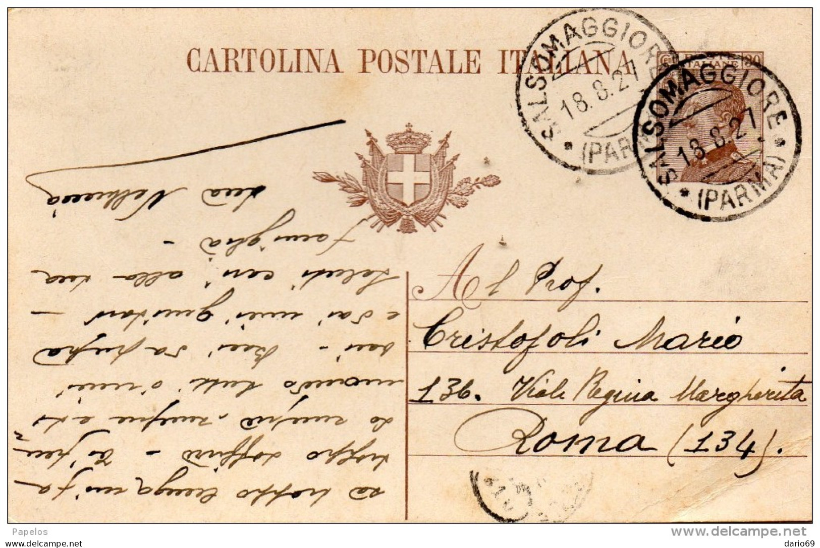 1927  CARTOLINA CON ANNULLO SALSOMAGGIORE PARMA - Interi Postali