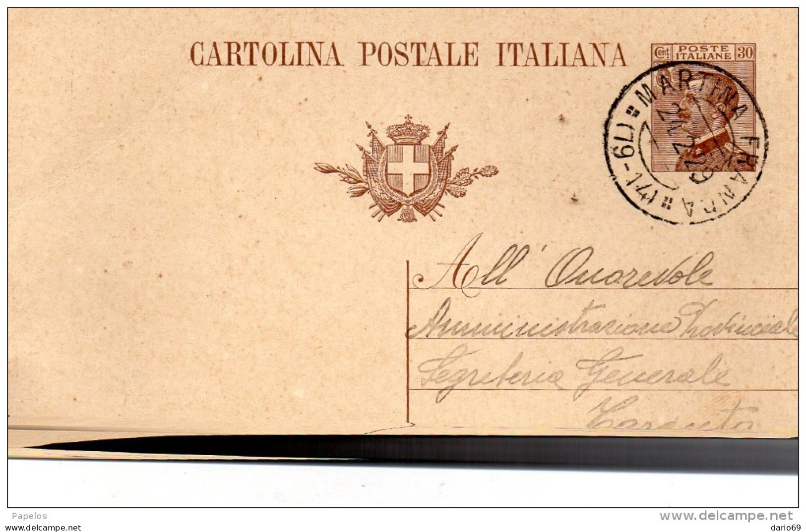 1929  CARTOLINA CON ANNULLO  MARTINA FRANCA TARANTO - Ganzsachen