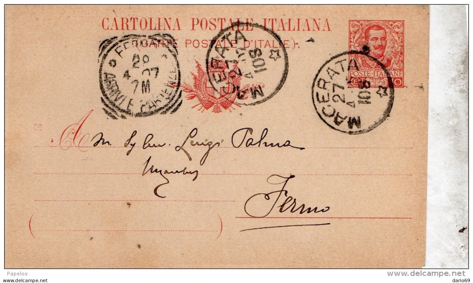 1907  CARTOLINA CON ANNULLO  MACERATA - Stamped Stationery