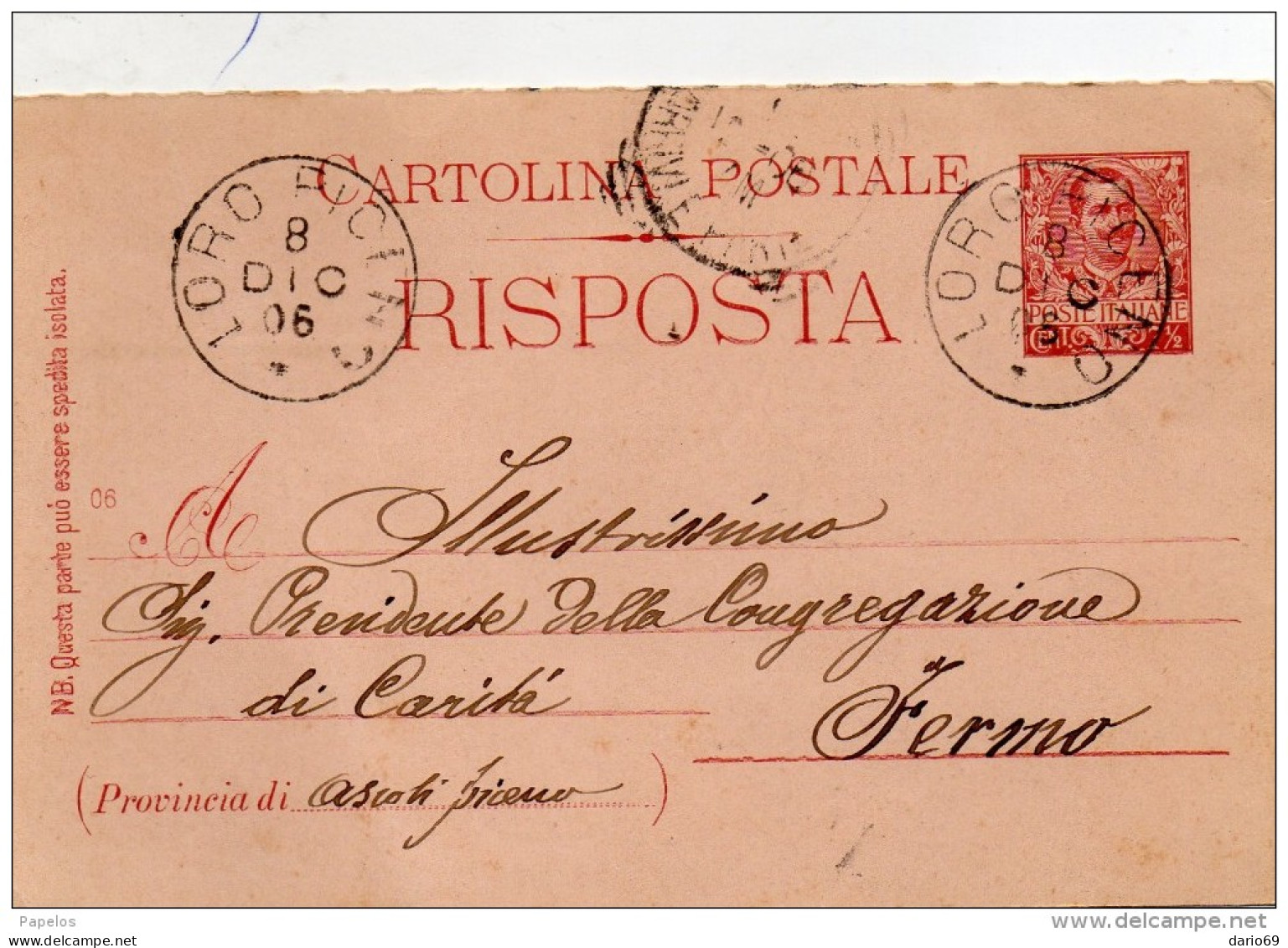 1905   CARTOLINA CON ANNULLO LORO PICENO MACERATA - Interi Postali