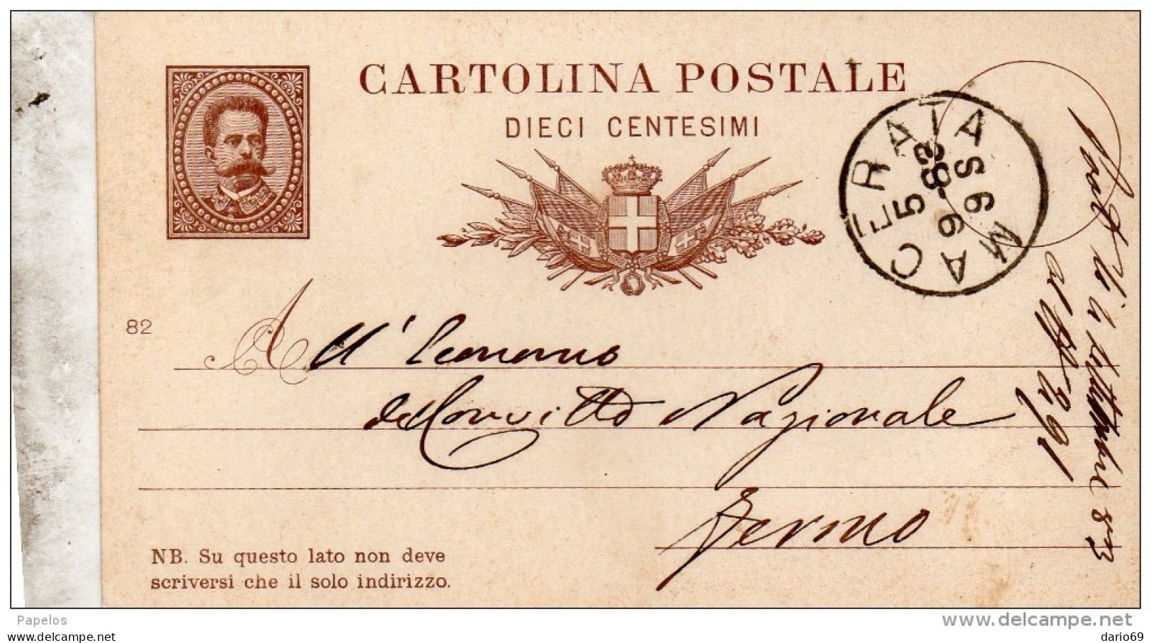1883   CARTOLINA CON ANNULLO     MACERATA - Stamped Stationery