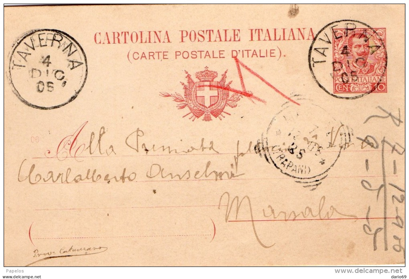 1906   CARTOLINA CON ANNULLO TAVERNA CATANZARO - Entero Postal