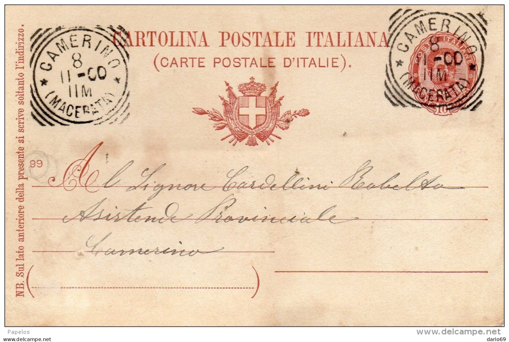 1900    CARTOLINA CON ANNULLO CAMERINO MACERATA - Entero Postal