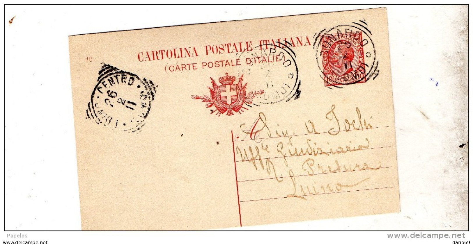 1911  CARTOLINA CON ANNULLO LUINO + CUNARDO VARESE - Stamped Stationery