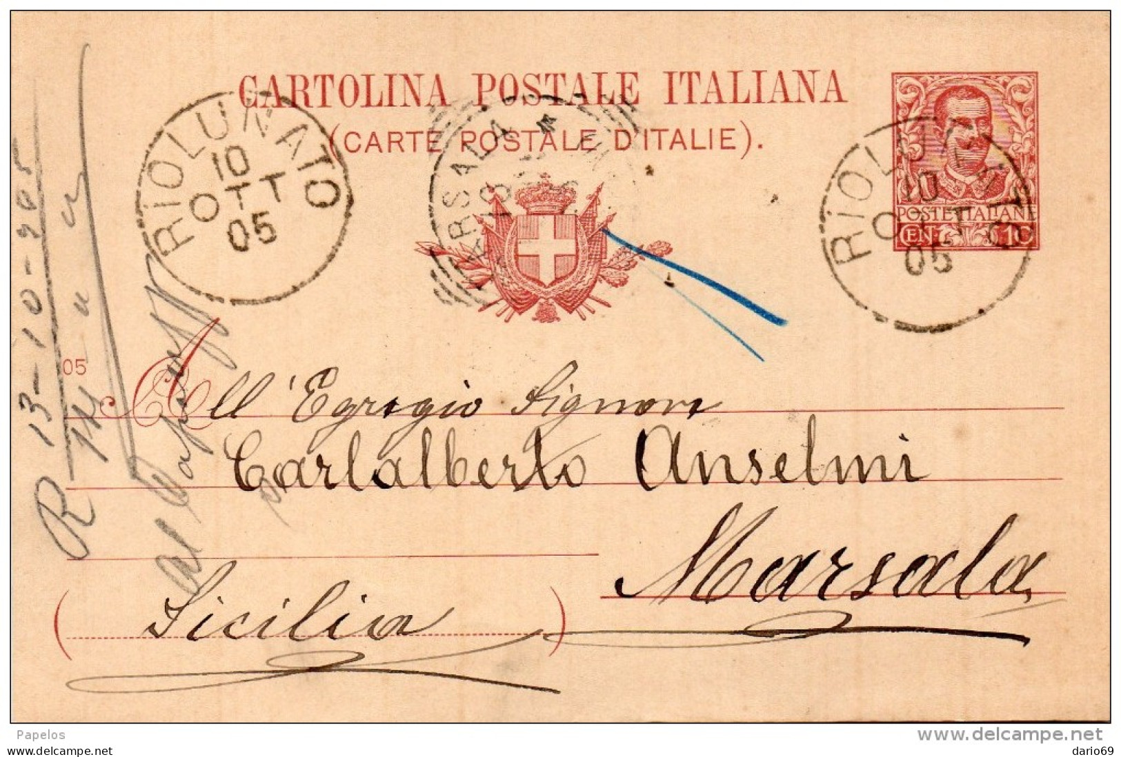 1905   CARTOLINA CON ANNULLO RIOLUNATO MODENA - Stamped Stationery