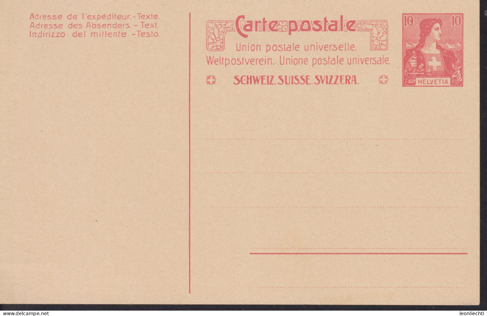 1907 Schweiz Carte Postale, Zum: 37 10Cts Karmin ** Helvetia Brustbild - Enteros Postales