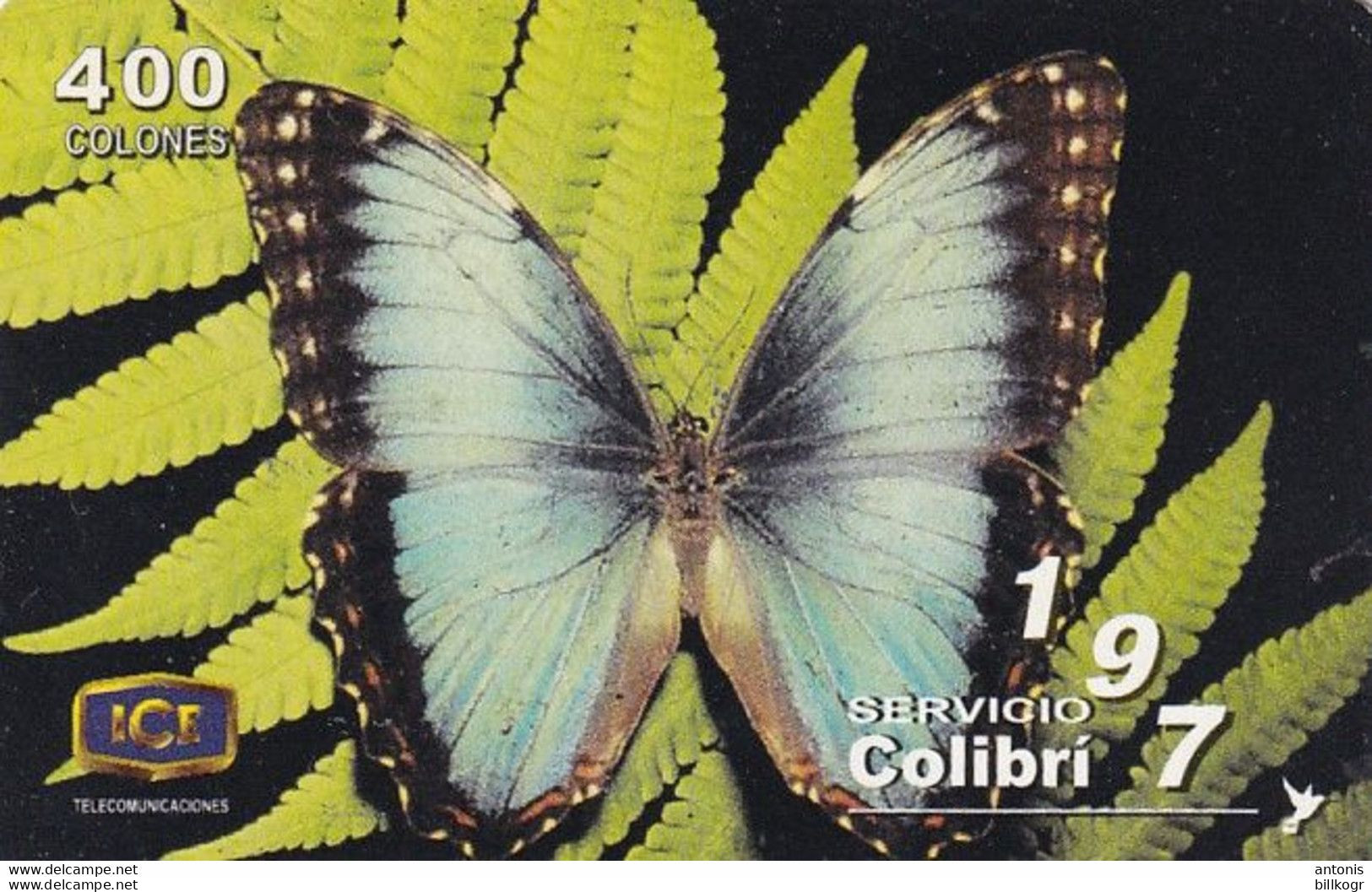 COSTA RICA - Butterfly, Morpho Sp., ICE Tel Prepaid Card C 400, 01/98, Used - Costa Rica