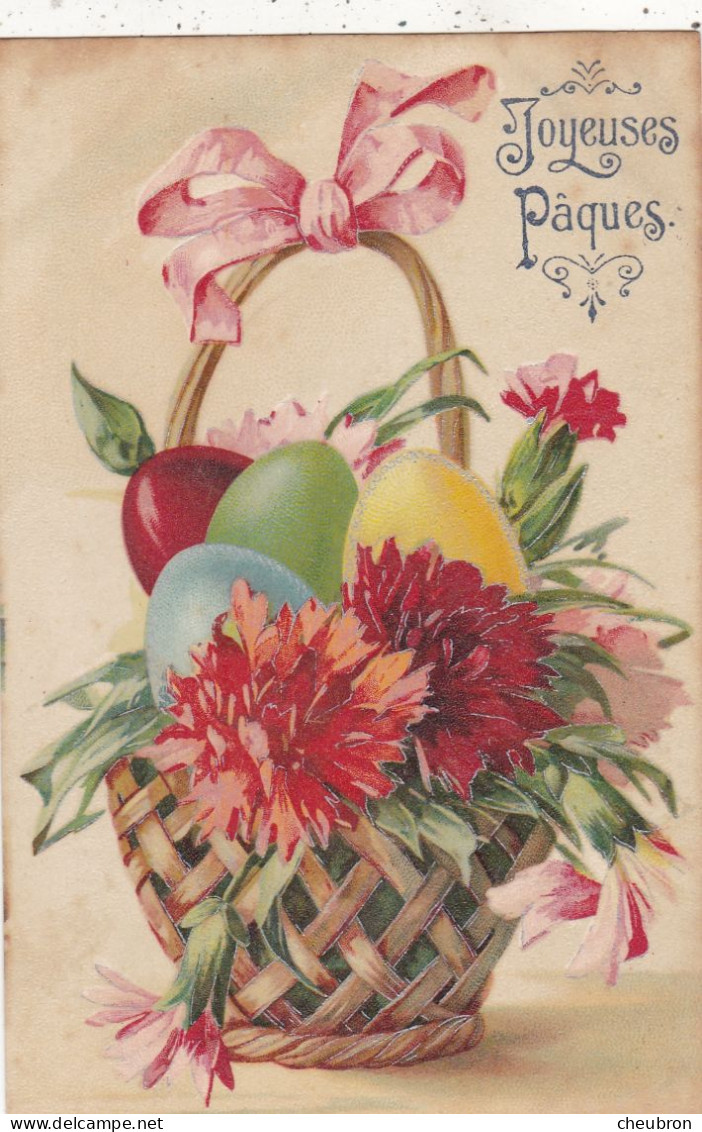 PÂQUES. CPA  ILLUSTREE. " JOYEUSES PÂQUES " .PANIER DE FLEURS ET OEUFS. ANNÉE 1905 + TEXTE - Easter