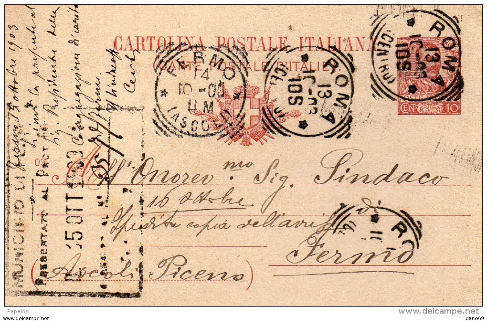 1903    CARTOLINA CON ANNULLO ROMA - Postwaardestukken