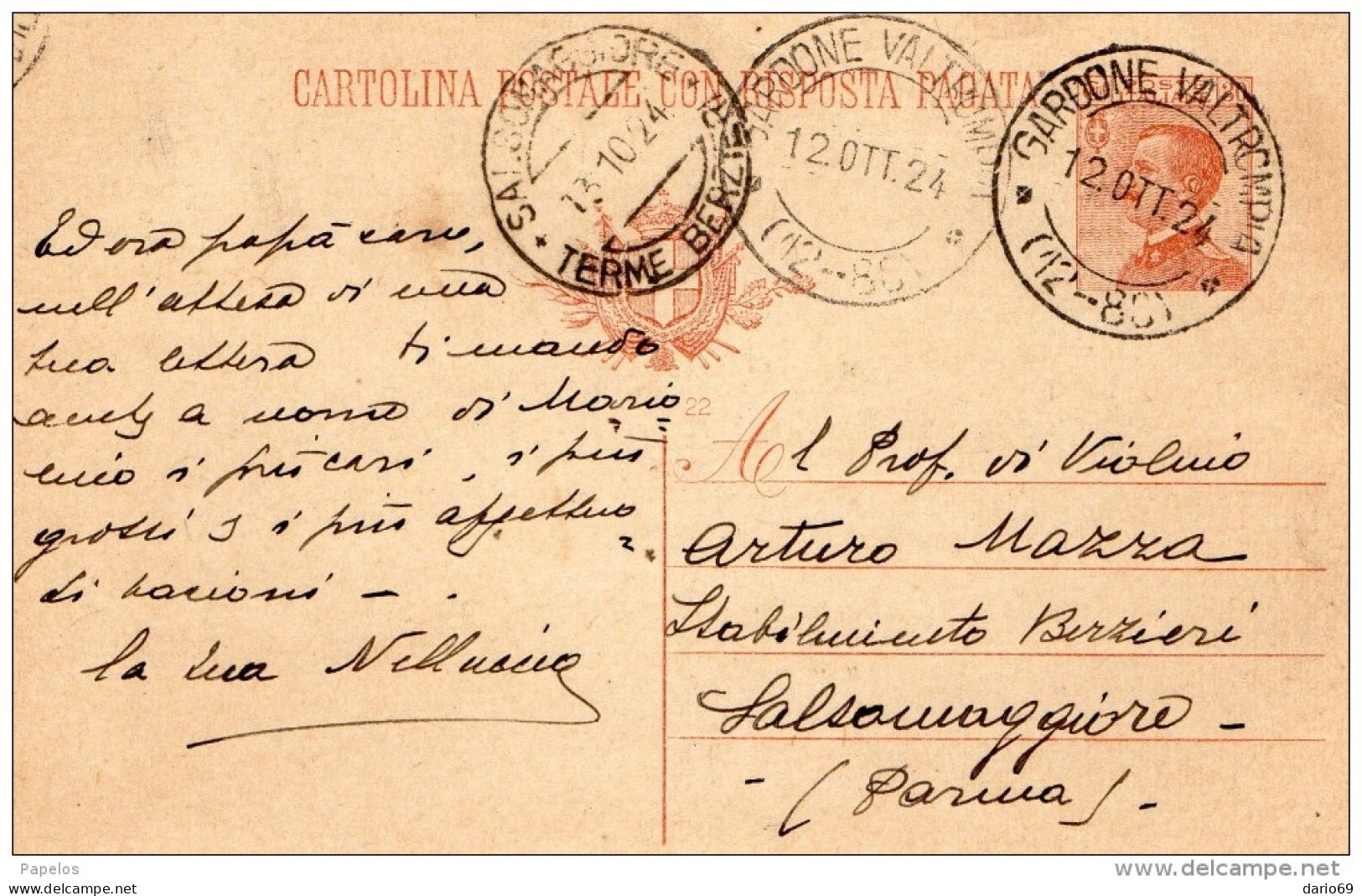 1924  CARTOLINA CON ANNULLO GARDONE  VALTROMPIA BRESCIA - Entero Postal