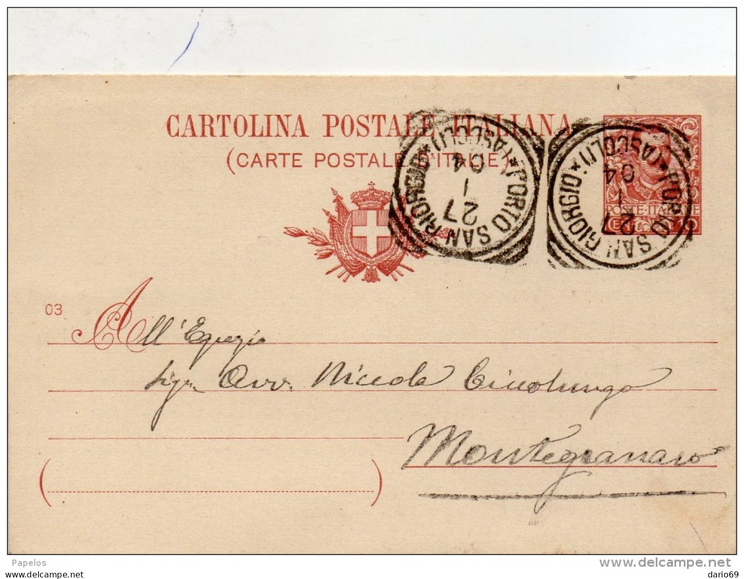 1904  CARTOLINA CON ANNULLO  PORTO S. GIORGIO ASCOLI - Storia Postale