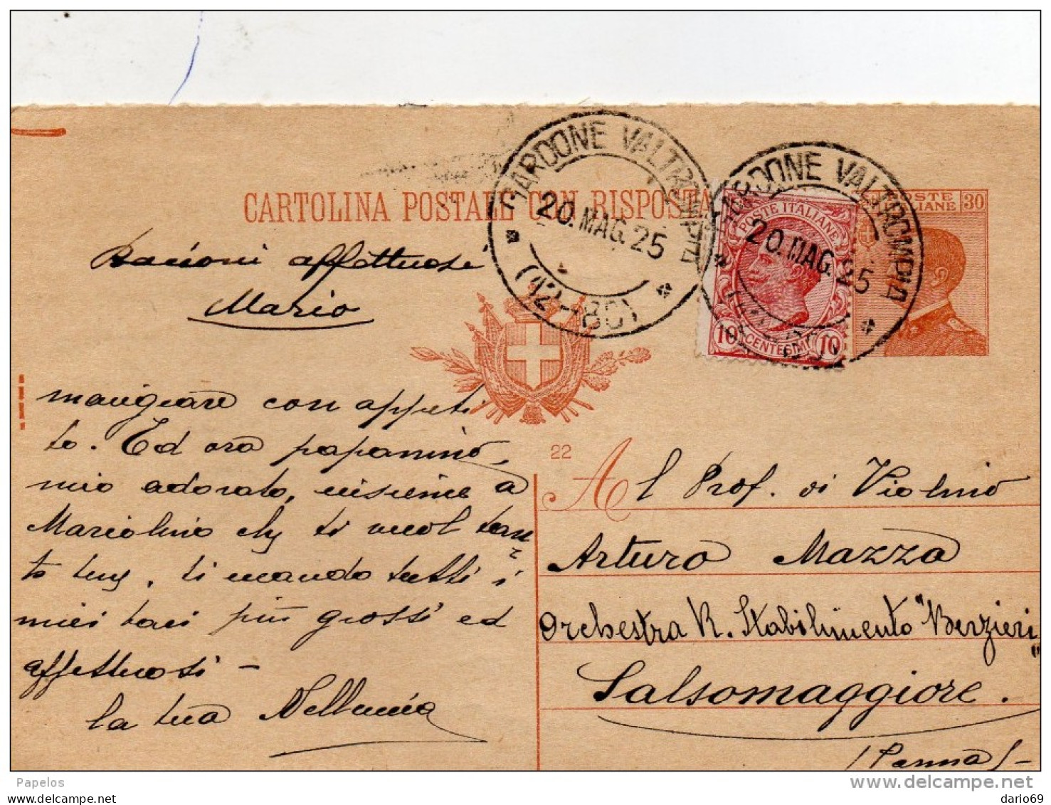 1925  CARTOLINA CON ANNULLO GARDONE  VALTROMPIA BRESCIA - Interi Postali