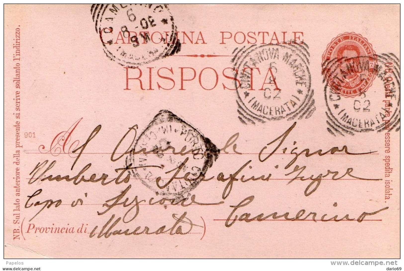 1902  CARTOLINA CON ANNULLO CIVITANOVA MARCHE MACERATA - Ganzsachen