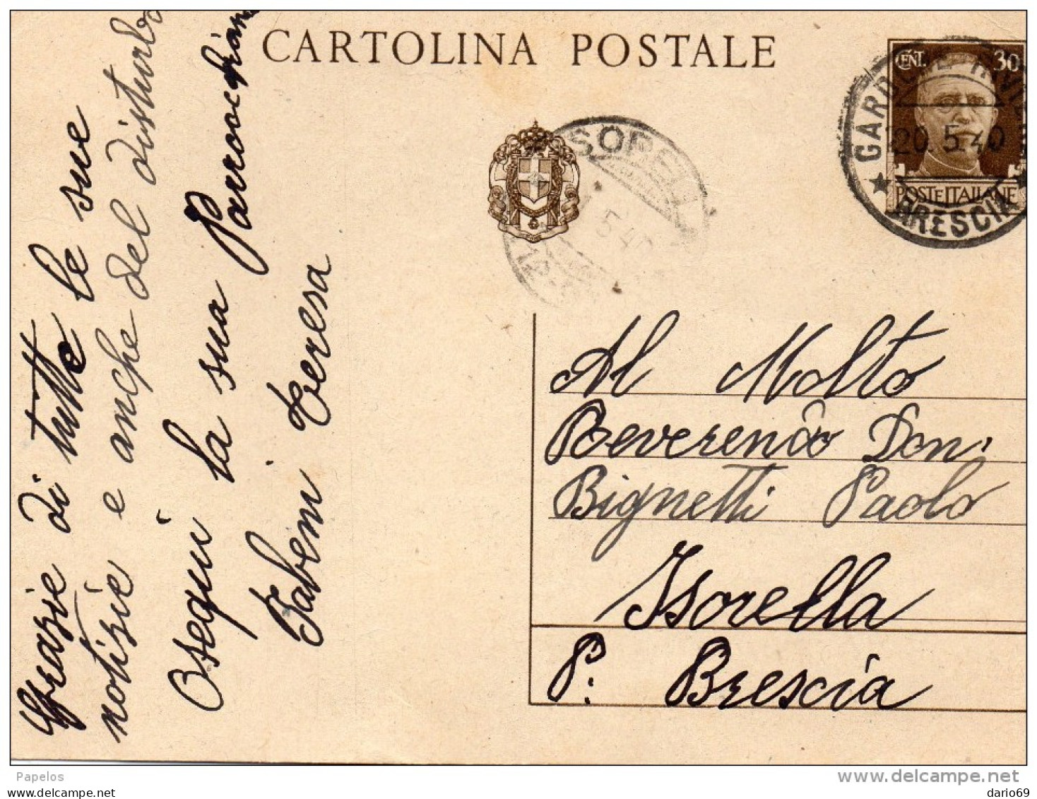 1940  CARTOLINA CON ANNULLO  ISORELLA BRESCIA - Poststempel