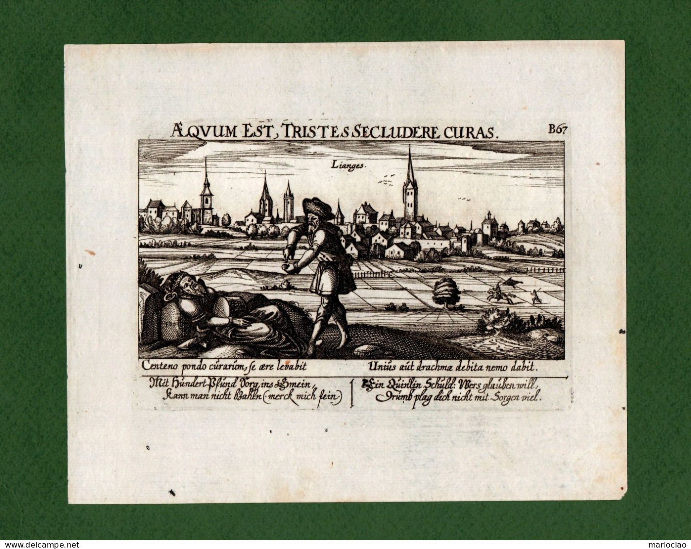 ST-FR LIMOGES Haute-Vienne 1678 LIANGES Daniel Meisner -AEQUUM EST, TRISTES SECLUDERE CURAS - Estampas & Grabados