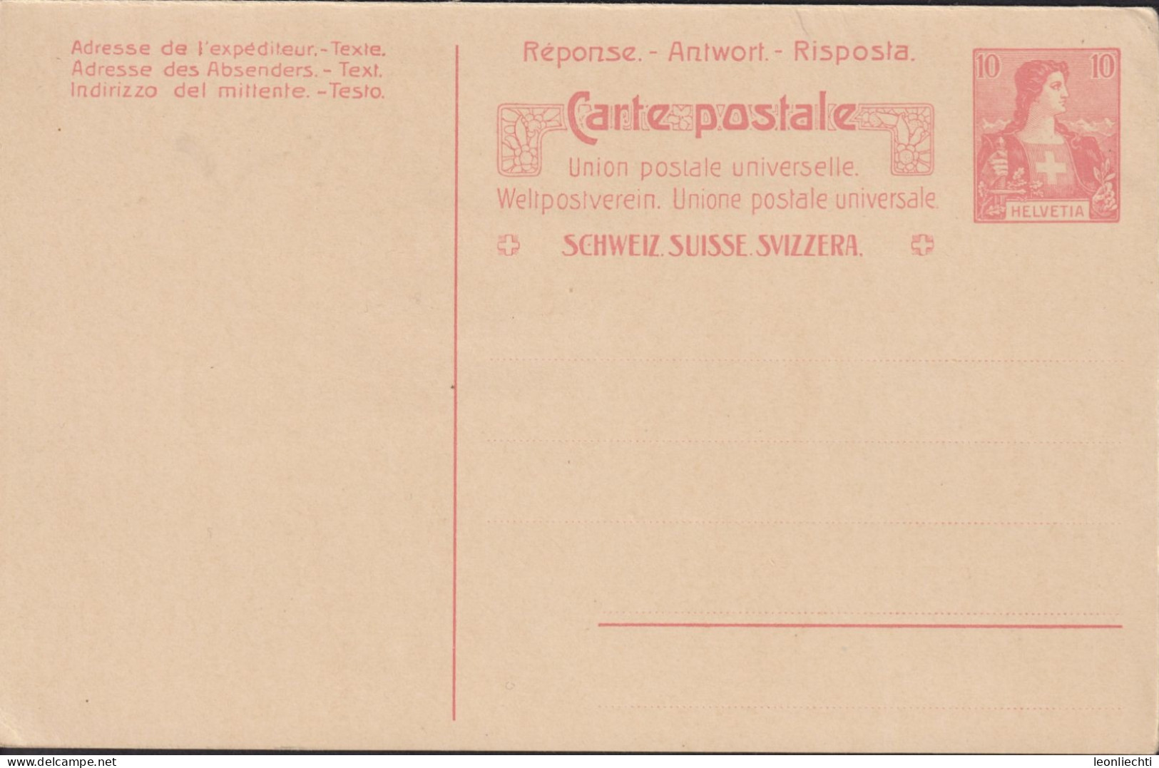 1907 Schweiz Carte Postale, Zum: 37 10Cts Karmin ** Helvetia Brustbild - Ganzsachen