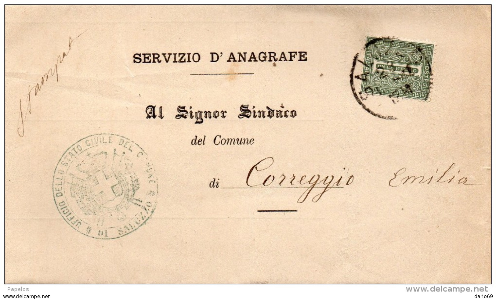 1882  LETTERA CON ANNULLO SALUZZO CUNEO - Marcofilía