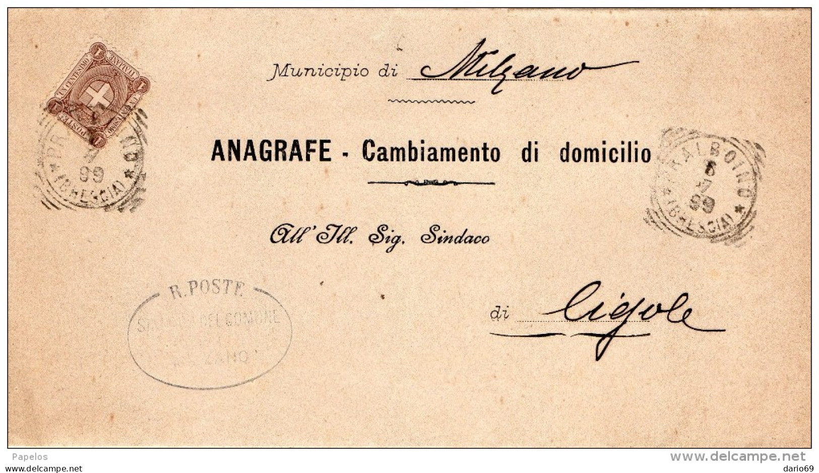 1899  LETTERA  CON ANNULLO PRALBOINO BRESCIA - Storia Postale