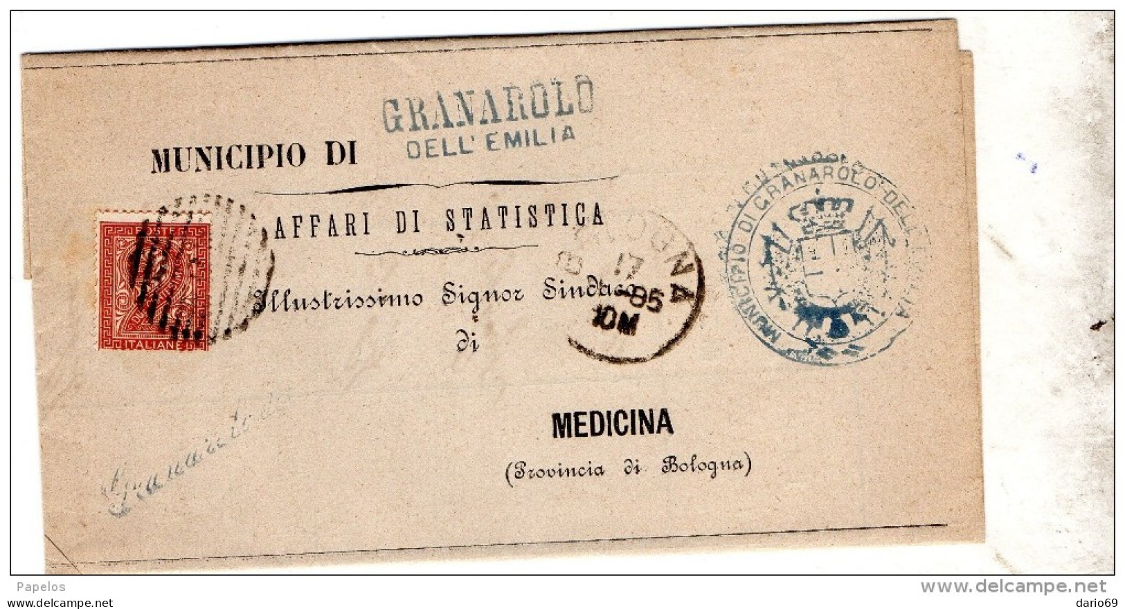 1885   LETTERA CON ANNULLO GRANAROLO DELL'EMILIA IN CORSIVO BOLOGNA - Marcophilia