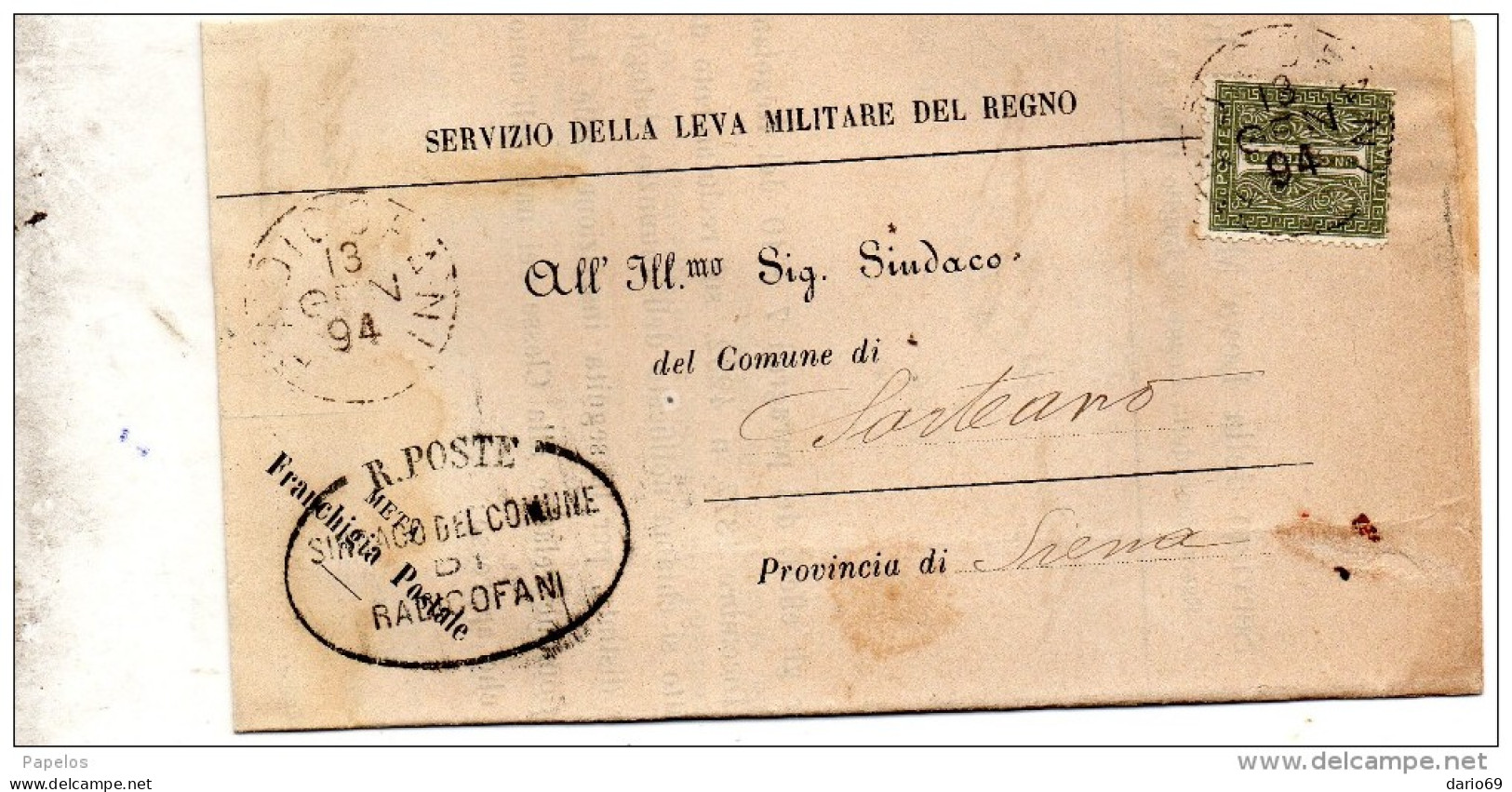 1894     LETTERA CON ANNULLO RADICOFANI SIENA - Marcophilie
