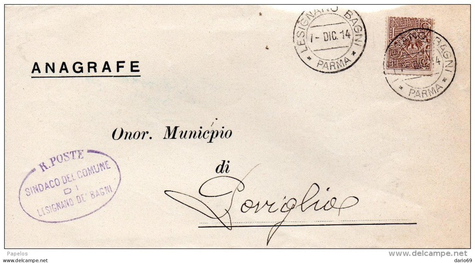 1914 LETTERA  CON ANNULLO LESIGNANO BAGNI PARMA - Marcofilie