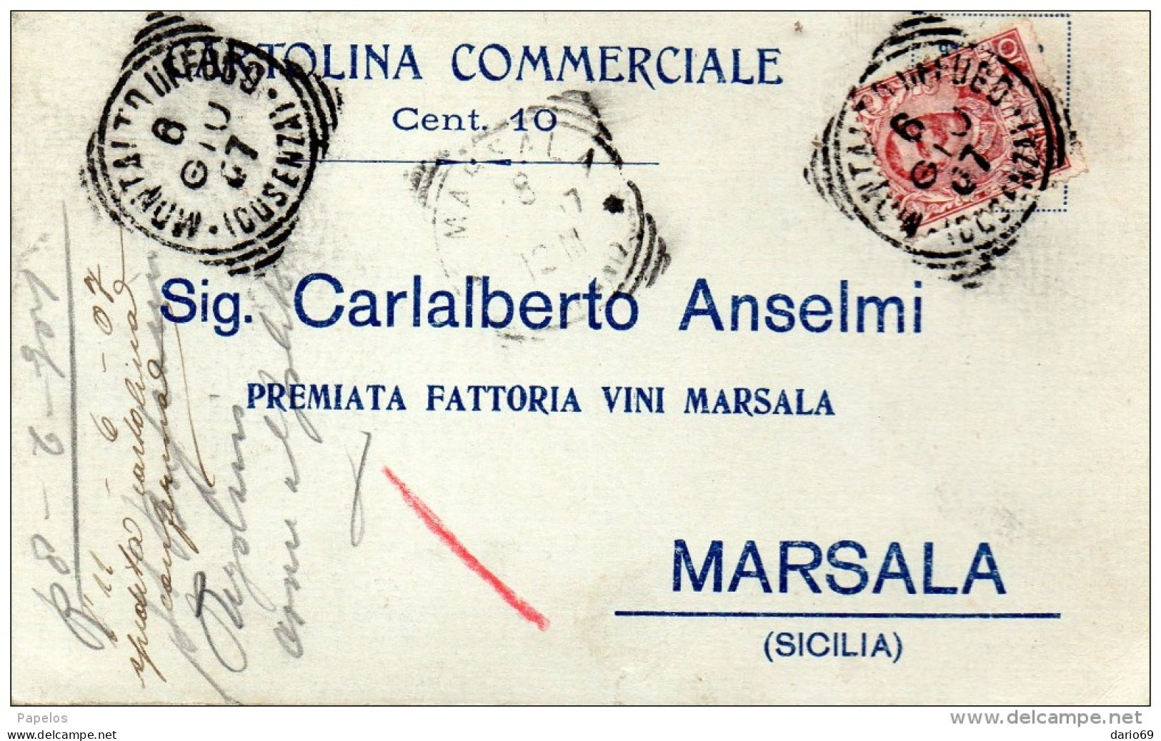 1907 CARTOLINA CON ANNULLO  Montalto Uffugo  COSENZA - Marcophilie