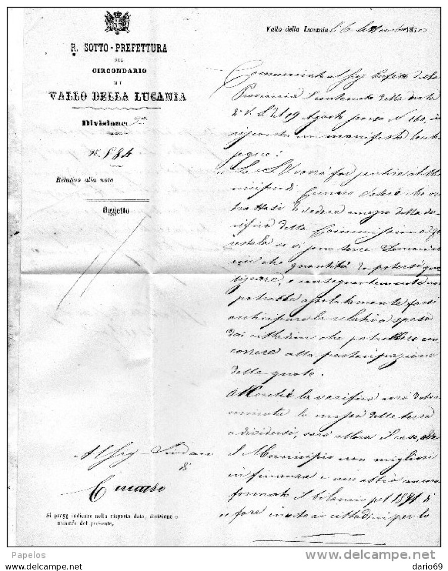 1870  LETTERA CON ANNULLO   VALLO DELLA DELLA LUCANIA SALERNO - Storia Postale