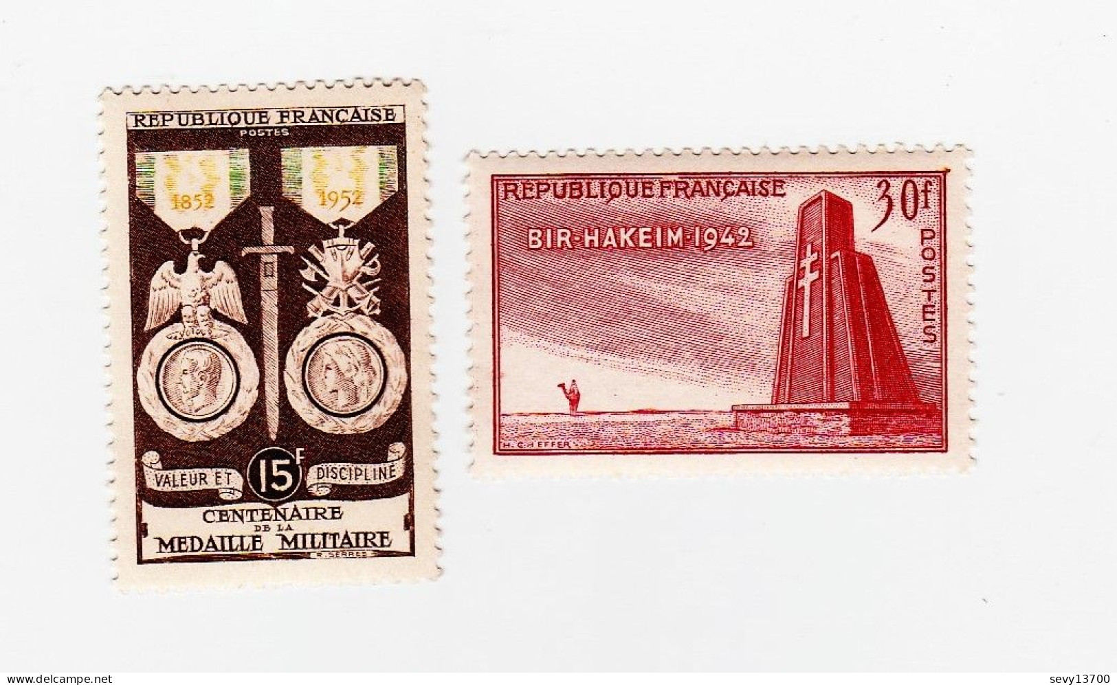 3 Timbres Neufs Année 1952 YT N° 926 - 927 Médaille Militaire- 925 Bir Hakeim - Ungebraucht