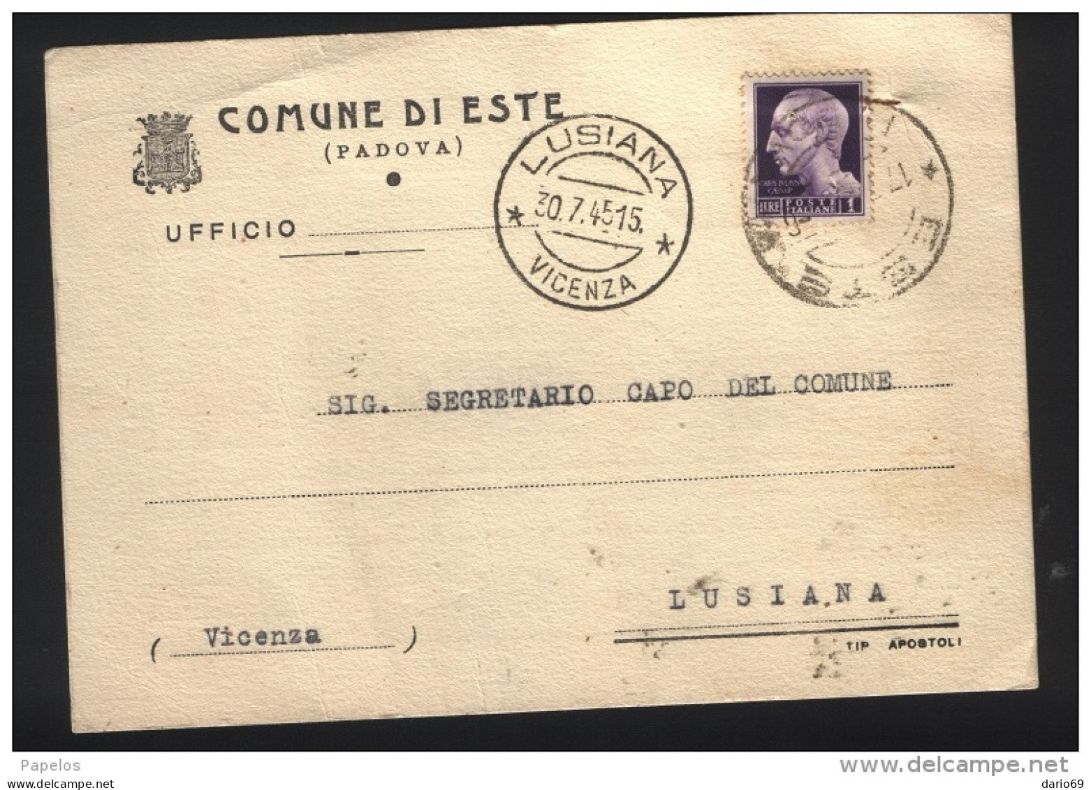 1945  CARTOLINA  CON ANNULLO LUSIANA VICENZA - Poststempel