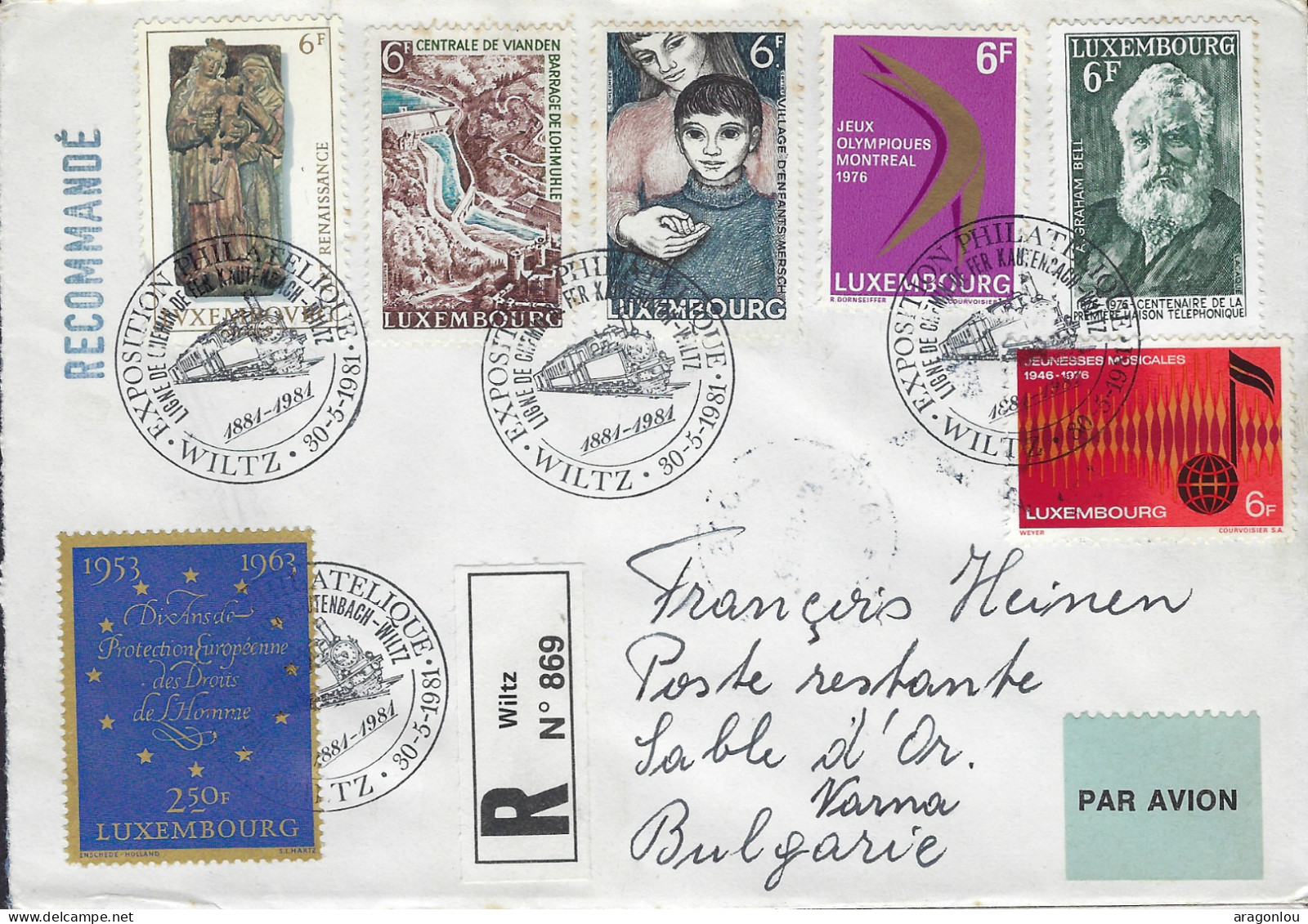 Luxembourg - Luxemburg -Post Aérienne   Lettre   Recommandé 1984    Vers Bulgarie - Storia Postale