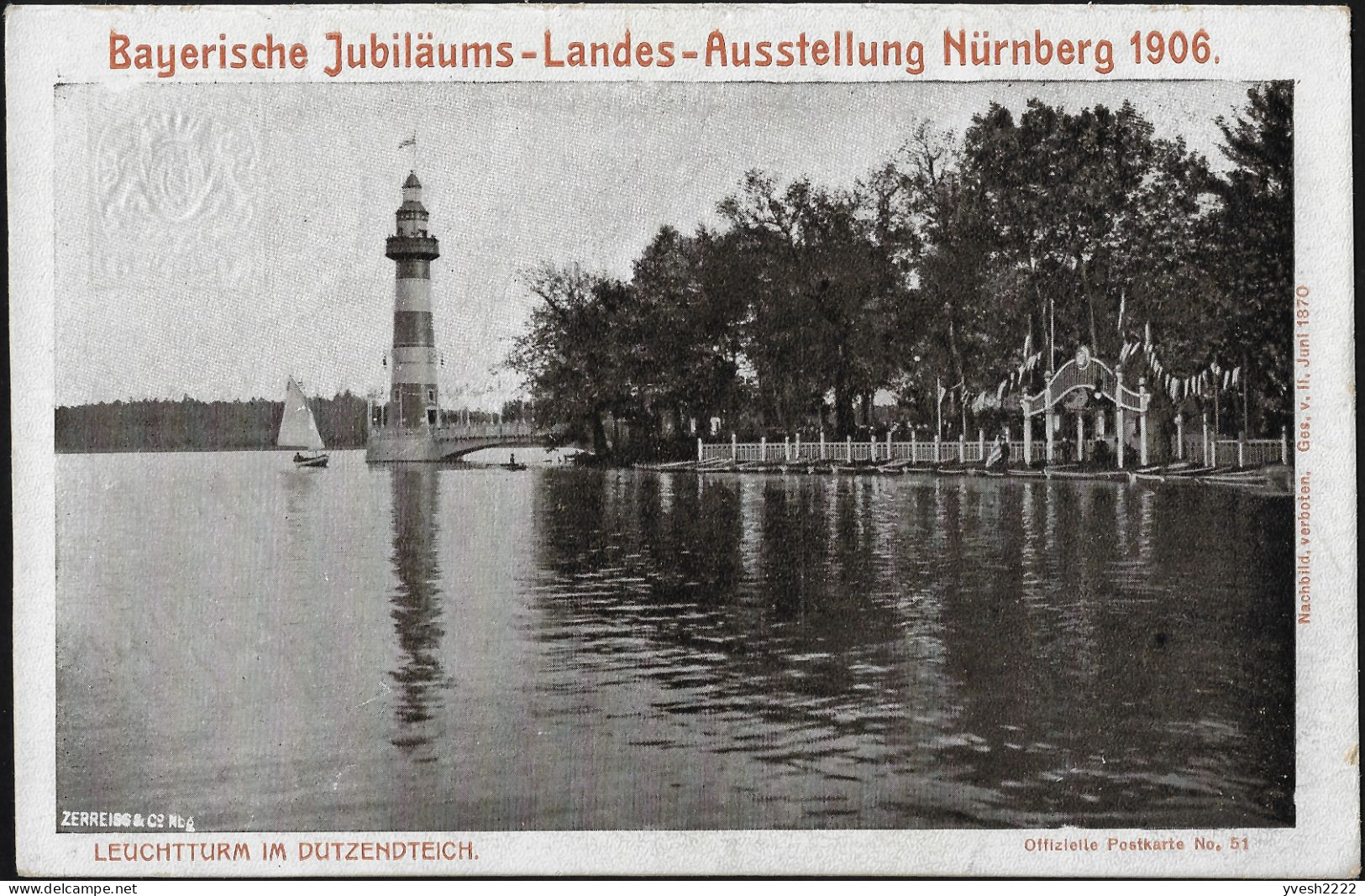 Bavière 1906. Carte Postale, Entier TSC. Exposition De Nürnberg. Phare Au Lac De Dutzendteich - Faros