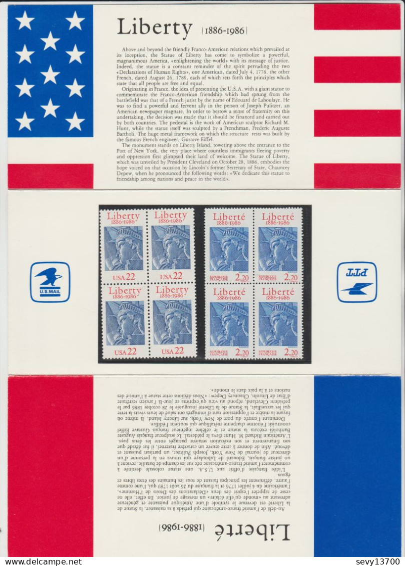 France 1987 Emission Commune France USA Centenaire De La Statue De La Liberté Et 1 Entier Postal PTT Carte Poste Liberté - Souvenir Blocks & Sheetlets