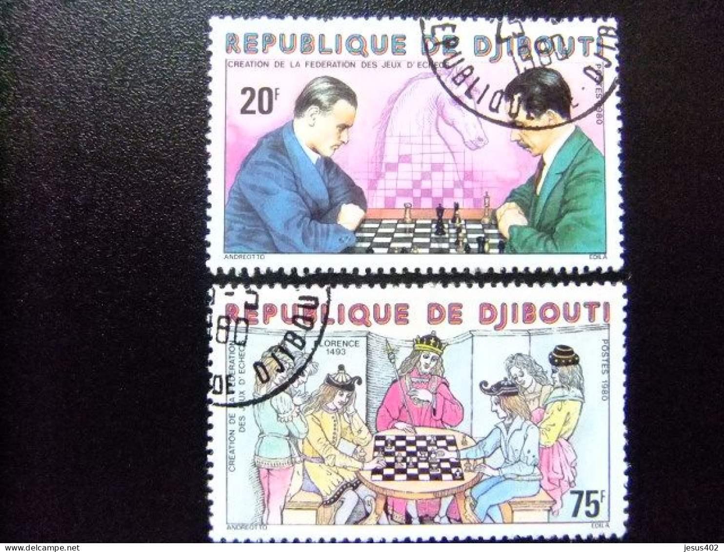 56 REPUBLIQUE DJIBOUTI 1980 / FEDERATION DES YEUX D'ECHECS - FEDERACION DE AJEDREZ / YVERT 519 / 520 FU - Scacchi