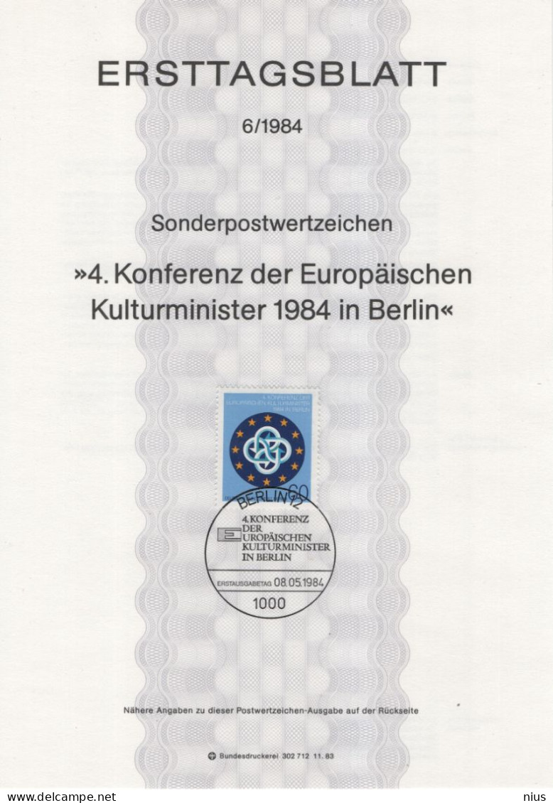 Germany Deutschland 1984-06 Konferenz Der Europaischer Kulturminister, European Ministers Of Culture, Canceled In Berlin - 1981-1990