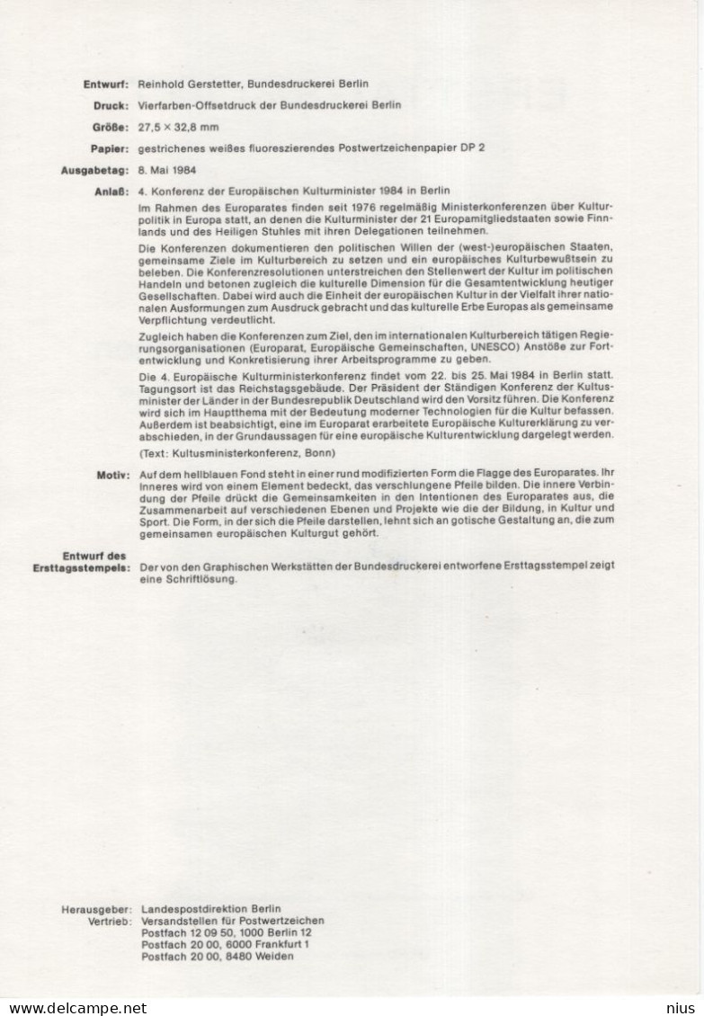 Germany Deutschland 1984-06 Konferenz Der Europaischer Kulturminister, European Ministers Of Culture, Canceled In Berlin - 1981-1990