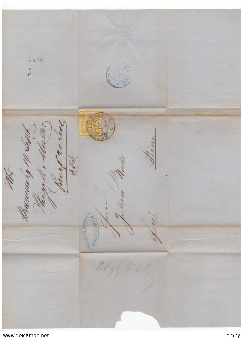 Allemagne BRAUNSCHWEIG Brunswick Lettre Brief Cover Cachet 1865 , Timbre YT N°11 Cote Sur Lettre 525€ - Braunschweig