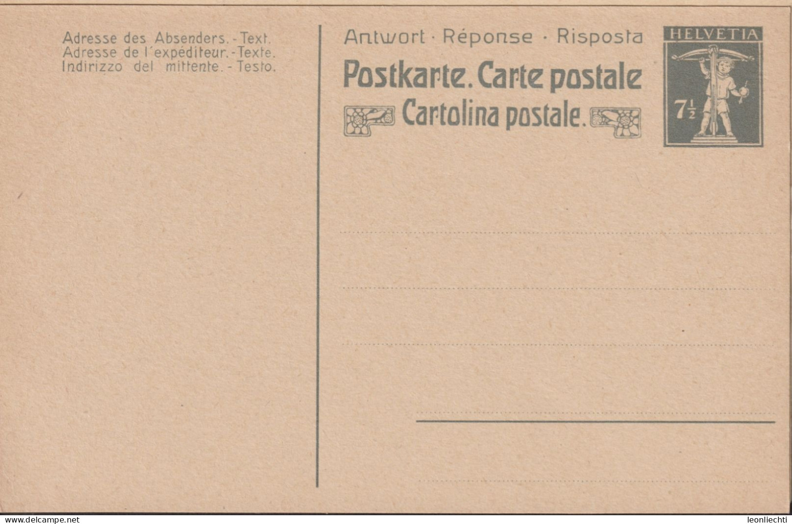 1909 Schweiz Postkarte, Zum: PrP 42 7 1/2 Cts Grau ** Tell Knabe - Entiers Postaux