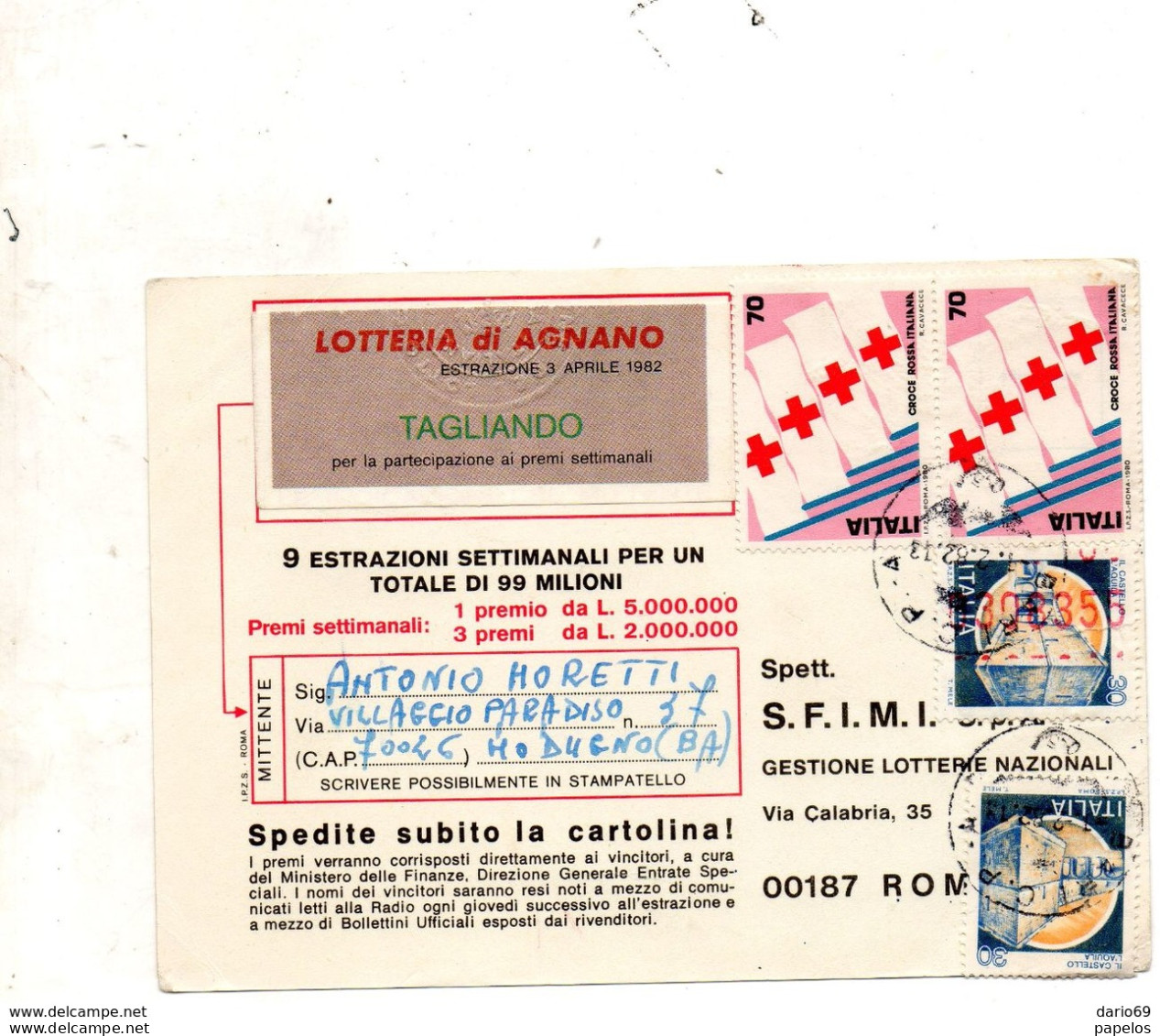 1982 CARTOLINA LOTTERIA DI AGNANO - 1981-90: Storia Postale